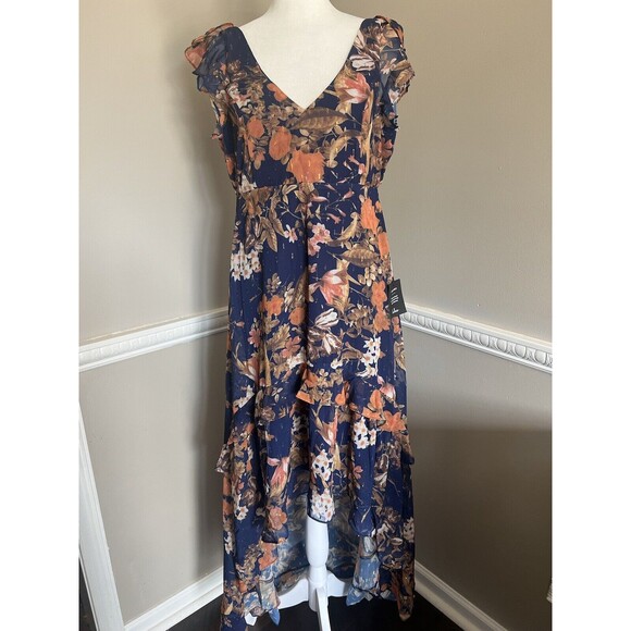Lulus Maxi Dress Womens Navy Blue Stunning Favorite Floral Ruffled High-Low M - Picture 6 of 9